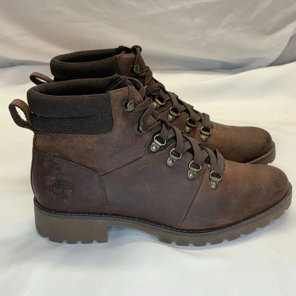 Timberland Boots Womens 7.5 Brown Leather Ellendale Ankle Combat Hiking Lug Sole